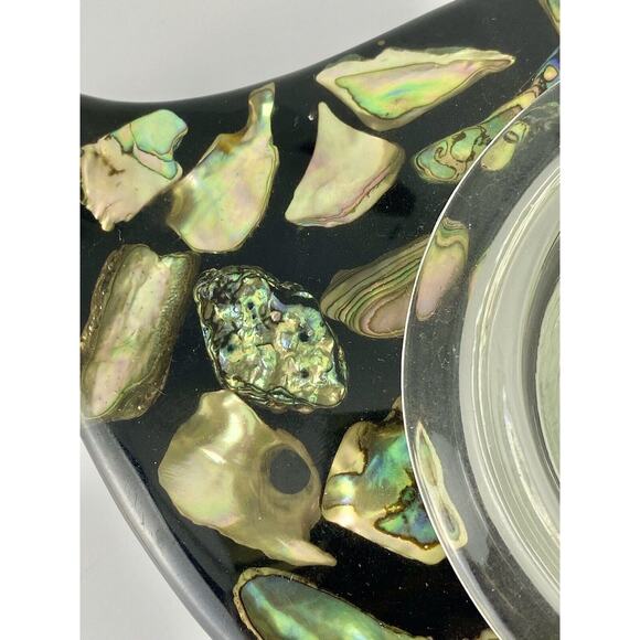 Vintage Retro Epoxy Clear Glass Ashtray Dish Abalone Shell 8" - Picture 3 of 7